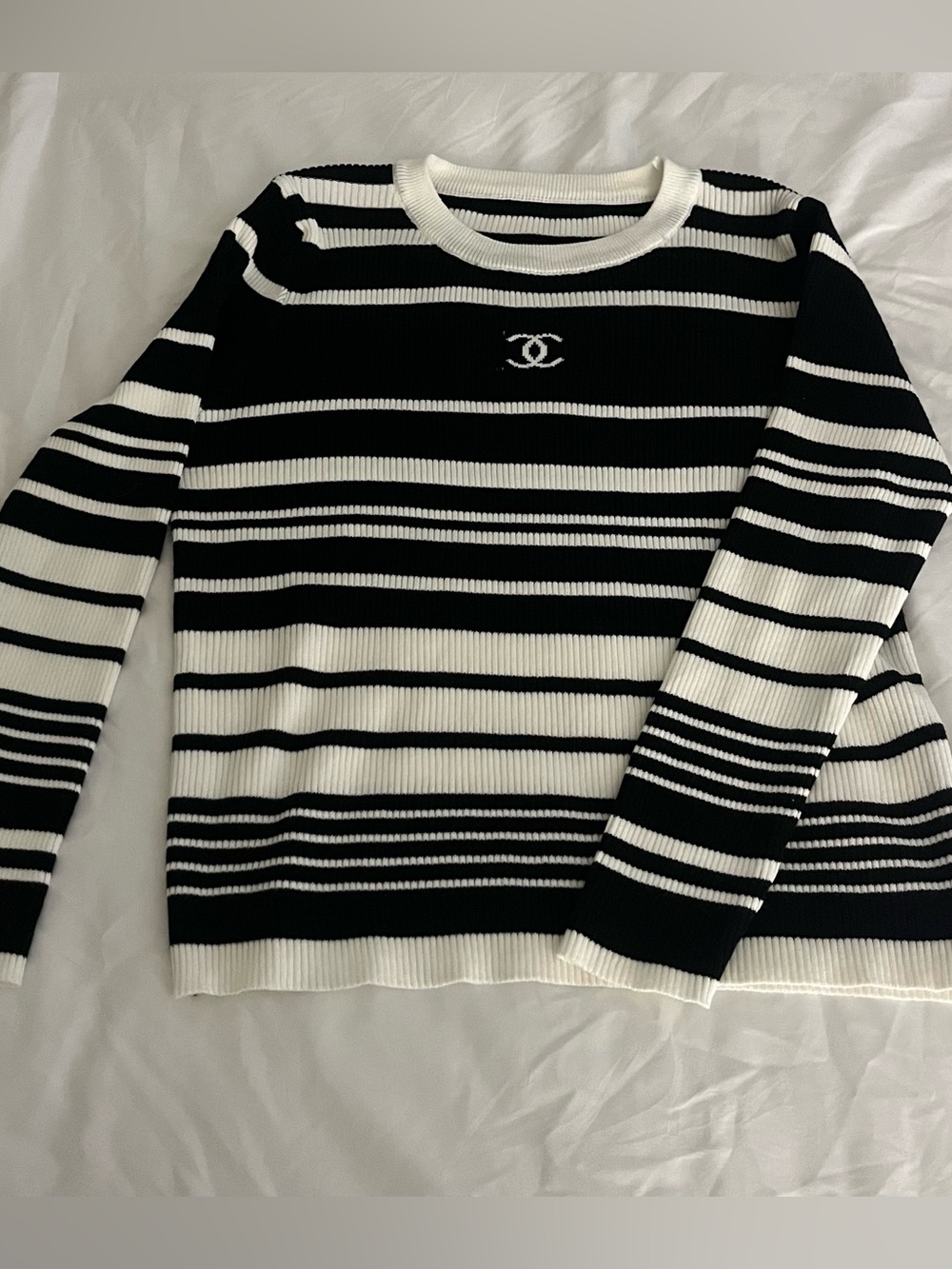 Chanel Black & White Striped Knit Sweater